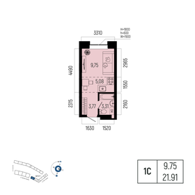 Квартира 21,9 м², 1-комнатная - изображение 1