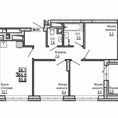 Квартира 55,8 м², 3-комнатная - изображение 2