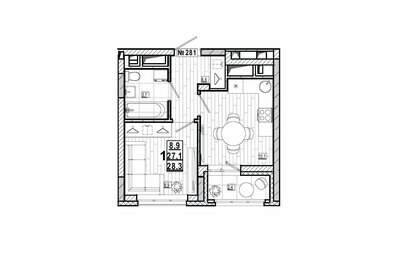 Квартира 28,3 м², 1-комнатная - изображение 1