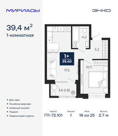 Квартира 39,4 м², 1-комнатная - изображение 1
