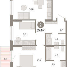 Квартира 65,4 м², 2-комнатная - изображение 3