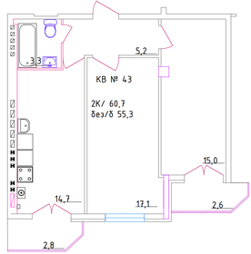 Квартира 60,7 м², 2-комнатная - изображение 1