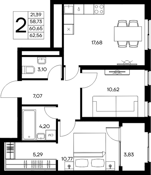 68,4 м², 3-комнатная квартира 11 990 000 ₽ - изображение 53