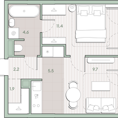 Квартира 35,3 м², 1-комнатная - изображение 2