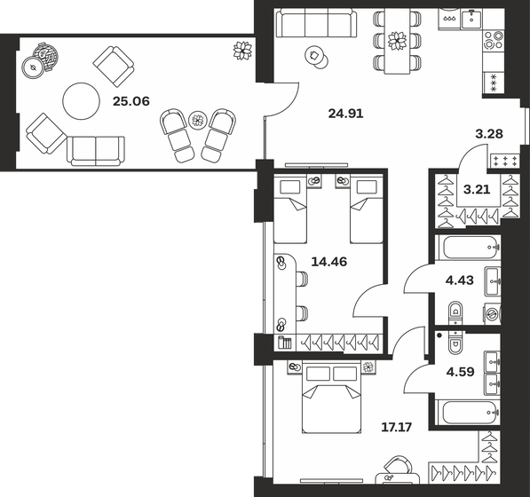 82,1 м², 2-комнатная квартира 15 845 300 ₽ - изображение 45