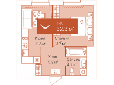 Квартира 32,3 м², 1-комнатная - изображение 1