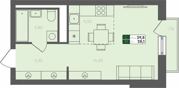 Квартира 29,8 м², 1-комнатная - изображение 1