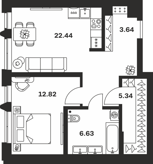 41,8 м², 1-комнатная квартира 9 521 280 ₽ - изображение 39