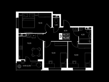 Квартира 70,4 м², 3-комнатная - изображение 1