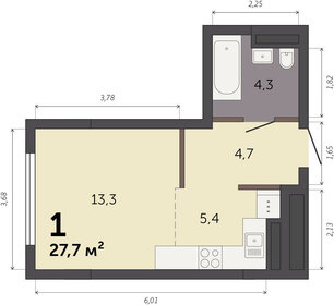 Квартира 27,7 м², студия - изображение 1