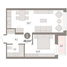 Квартира 49,5 м², 1-комнатная - изображение 3