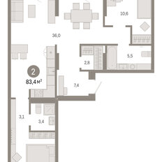 Квартира 83,4 м², 2-комнатная - изображение 3