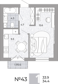 Квартира 34,4 м², 1-комнатная - изображение 1