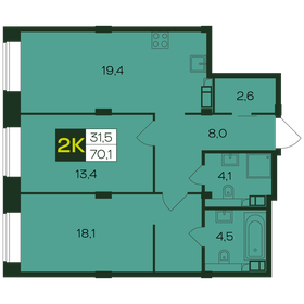Квартира 70,1 м², 2-комнатная - изображение 1