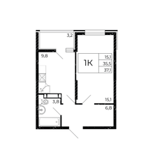 Квартира 37,1 м², 1-комнатная - изображение 4