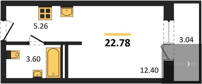 Квартира 22,8 м², студия - изображение 1