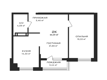 Квартира 66,8 м², 2-комнатная - изображение 1