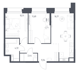 Квартира 55,1 м², 2-комнатные - изображение 1