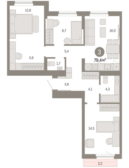 93 м², 3-комнатная квартира 10 500 000 ₽ - изображение 70
