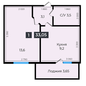 Квартира 33,6 м², 1-комнатная - изображение 1