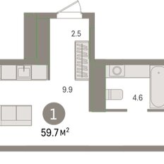 Квартира 59,7 м², 1-комнатная - изображение 3