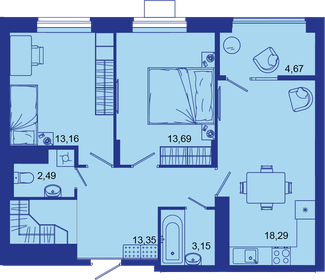 Квартира 69 м², 2-комнатная - изображение 1