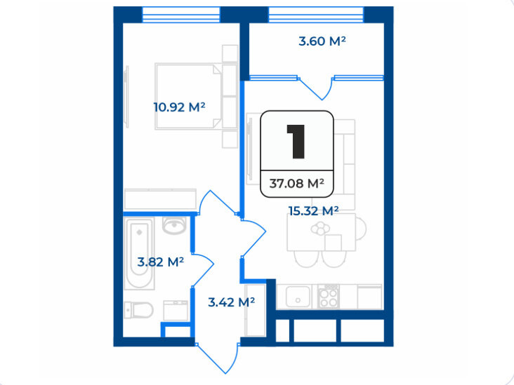 39,1 м², 1-комнатная квартира 4 066 400 ₽ - изображение 29