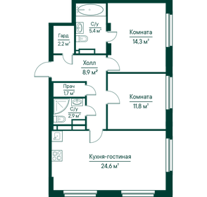 Квартира 71,7 м², 2-комнатная - изображение 1