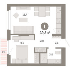 Квартира 39,8 м², 1-комнатная - изображение 3