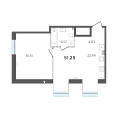 Квартира 51,3 м², 1-комнатная - изображение 3
