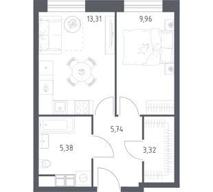 Квартира 37,7 м², 1-комнатные - изображение 1