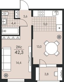 Квартира 42,3 м², 2-комнатная - изображение 1