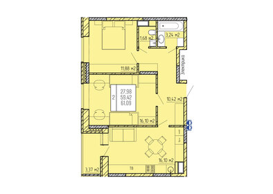 Квартира 61,1 м², 2-комнатная - изображение 1