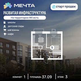 Квартира 37,1 м², 1-комнатная - изображение 1