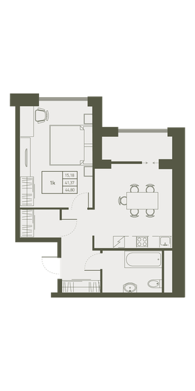 44,3 м², 1-комнатная квартира 19 704 600 ₽ - изображение 42