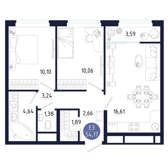 52,2 м², 2-комнатная квартира 6 110 513 ₽ - изображение 9
