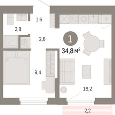 Квартира 34,8 м², 1-комнатная - изображение 3