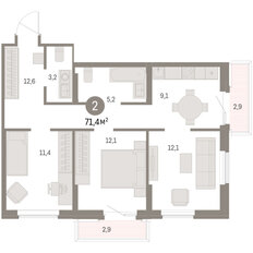 Квартира 71,4 м², 2-комнатная - изображение 3