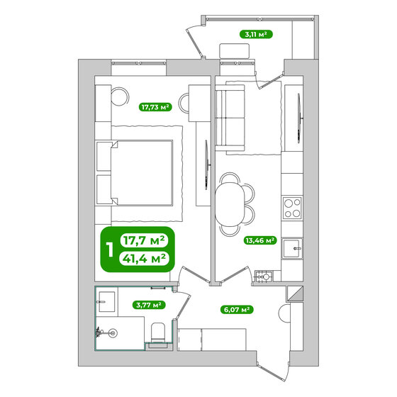 45 м², 2-комнатная квартира 1 100 000 ₽ - изображение 71