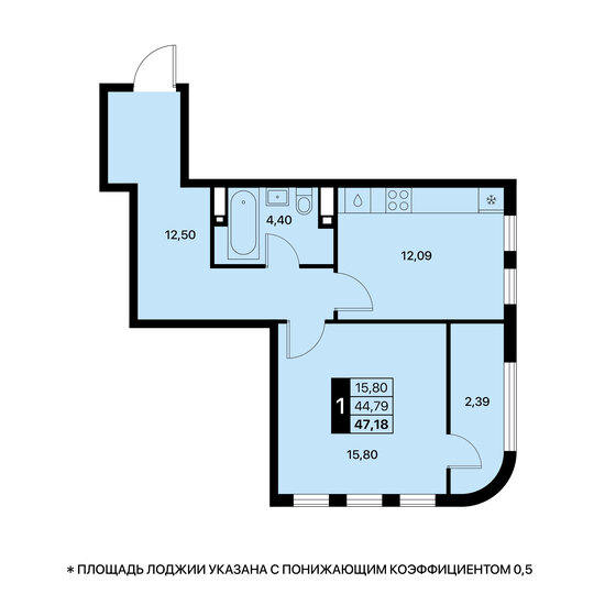 46,5 м², 1-комнатная квартира 9 800 000 ₽ - изображение 29