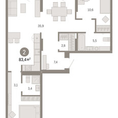 Квартира 83,4 м², 2-комнатная - изображение 3
