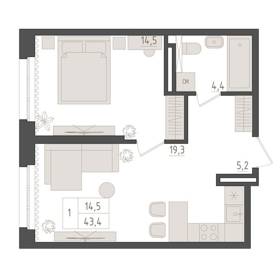 75,1 м², 1-комнатная квартира 10 673 603 ₽ - изображение 24