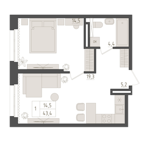 Квартира 43,4 м², 1-комнатная - изображение 1