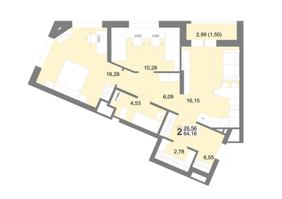 Квартира 64,2 м², 2-комнатная - изображение 1