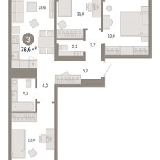Квартира 78,6 м², 3-комнатная - изображение 3