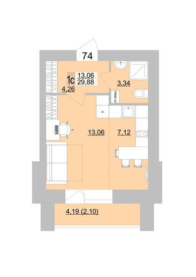 30,4 м², квартира-студия 5 100 000 ₽ - изображение 73