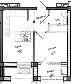 Квартира 35,1 м², 1-комнатная - изображение 1