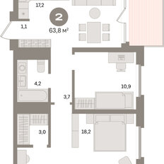 Квартира 63,8 м², 2-комнатная - изображение 3