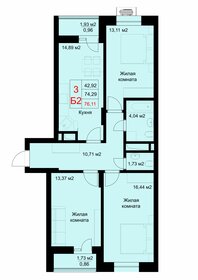 Квартира 76,1 м², 3-комнатная - изображение 1
