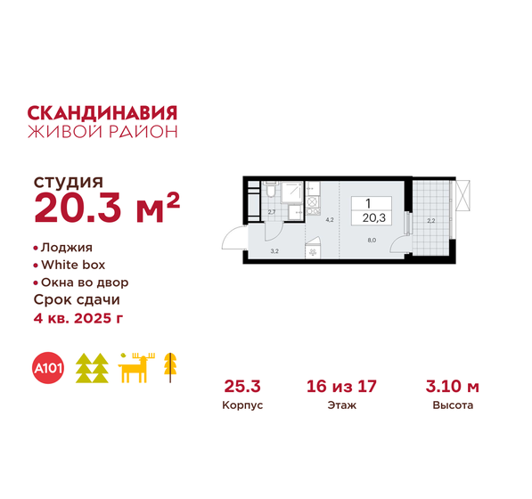 20,3 м², квартира-студия 10 089 526 ₽ - изображение 1